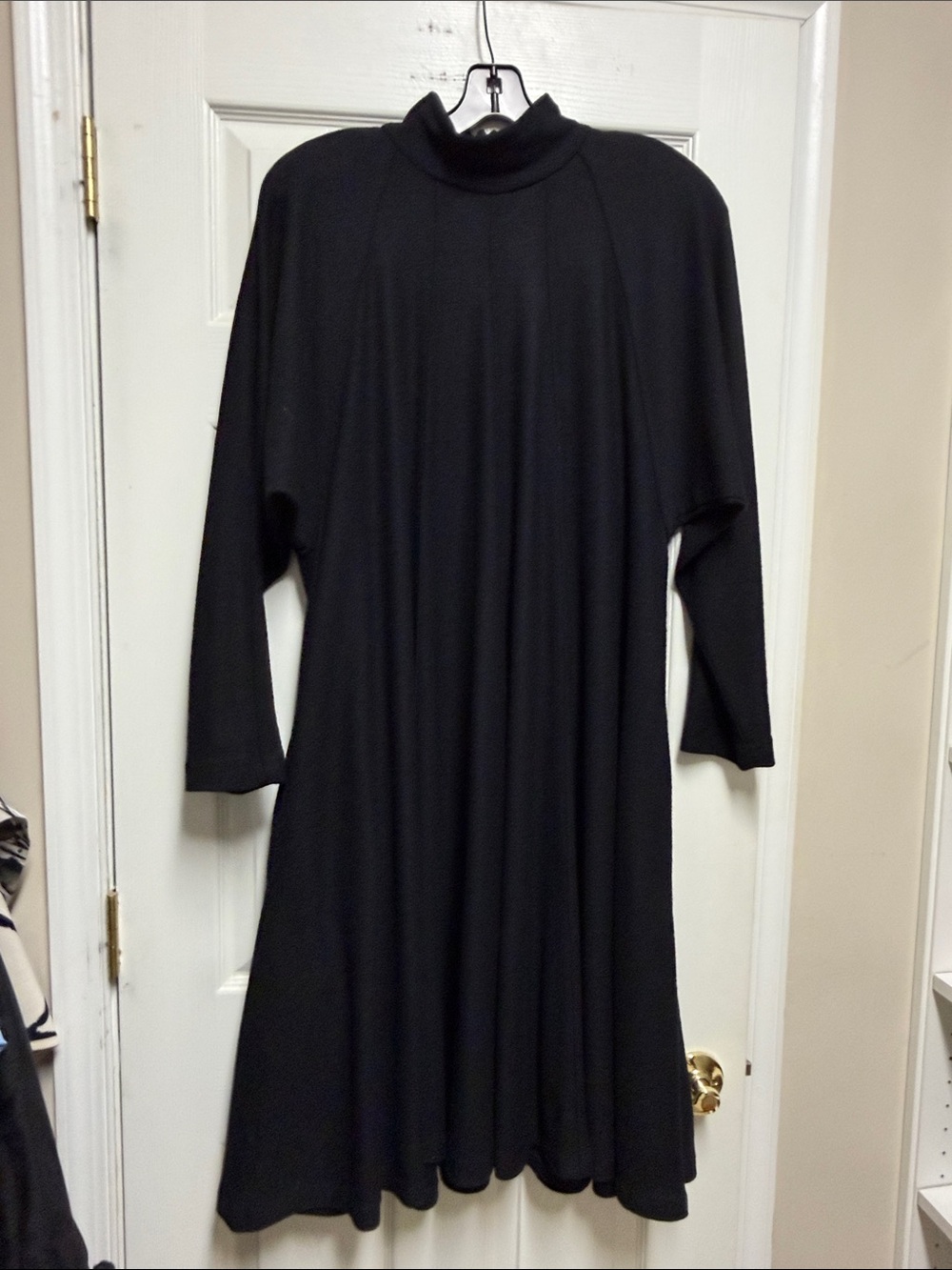Vintage Black Long-Sleeve Mock neck Midi Dress